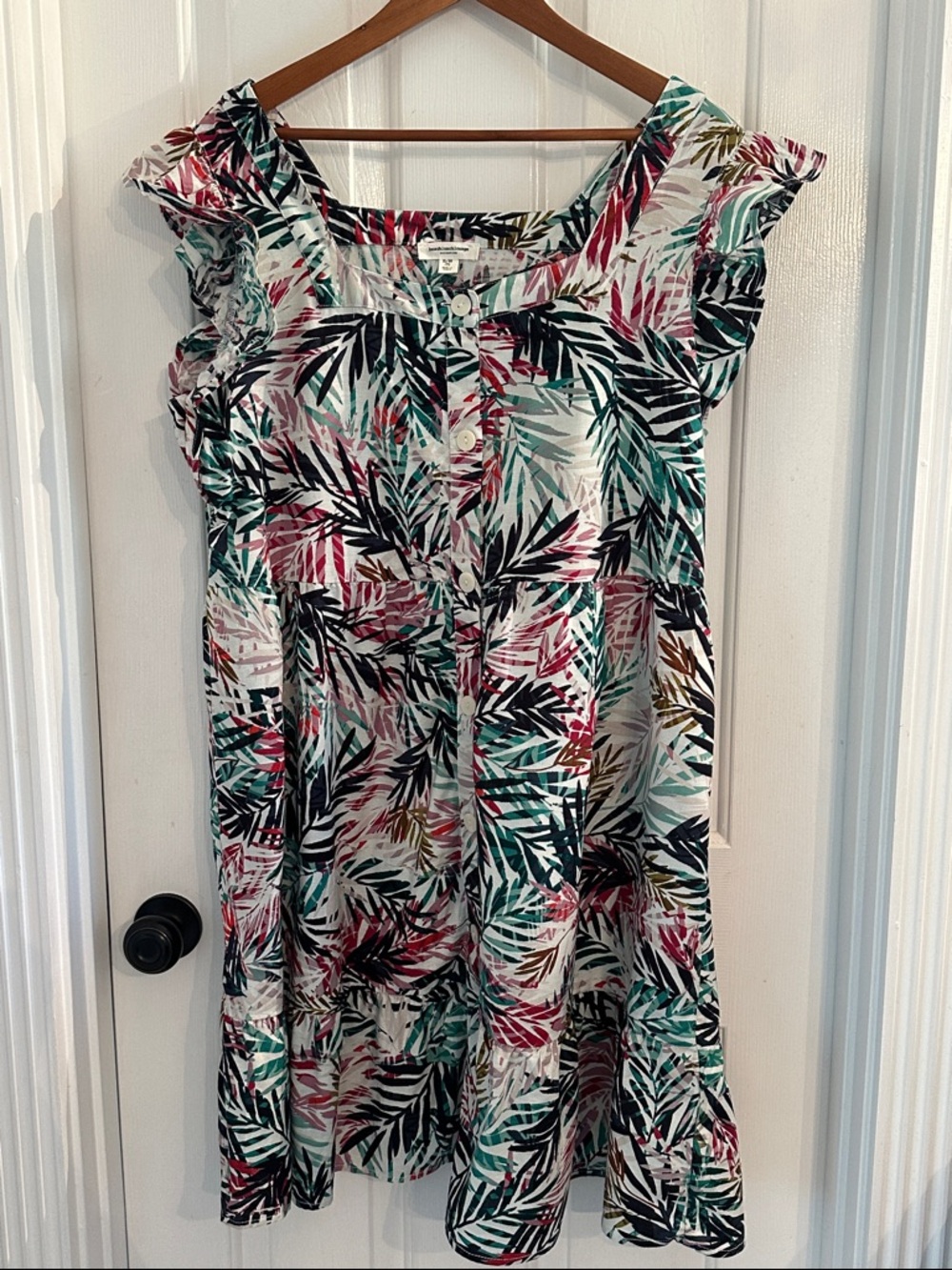 beachlunchlounge Linen blend Teal, Pink & Black Tropical Print Dress